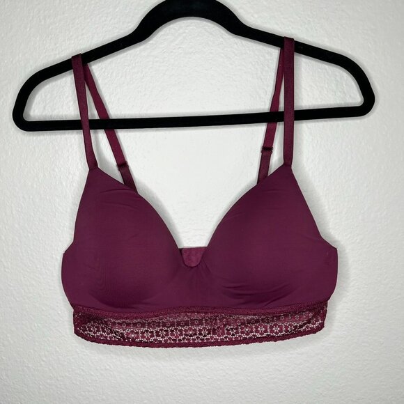 Victorias Secret Burgundy Long Line Lace Trim No Wire Bra 36C - Picture 2 of 9